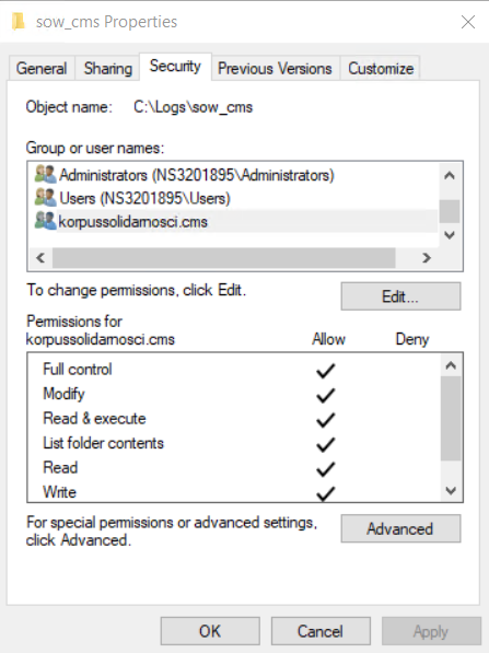 Ustawienia uprawnień - cms
